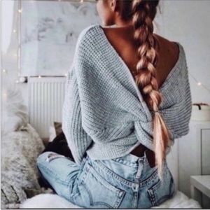 SOLD: Grey Eyelash Twist Back Sweater